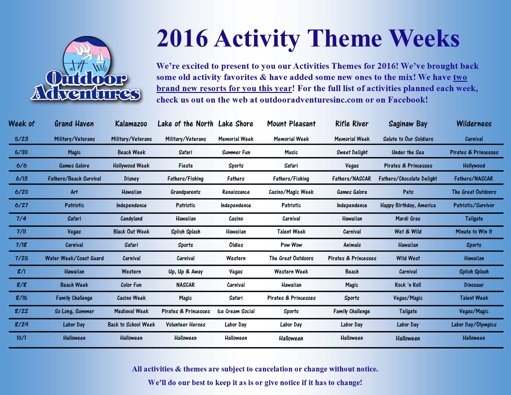 2016 activities flyer updated