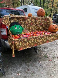 Halloween candy set up on truck bed