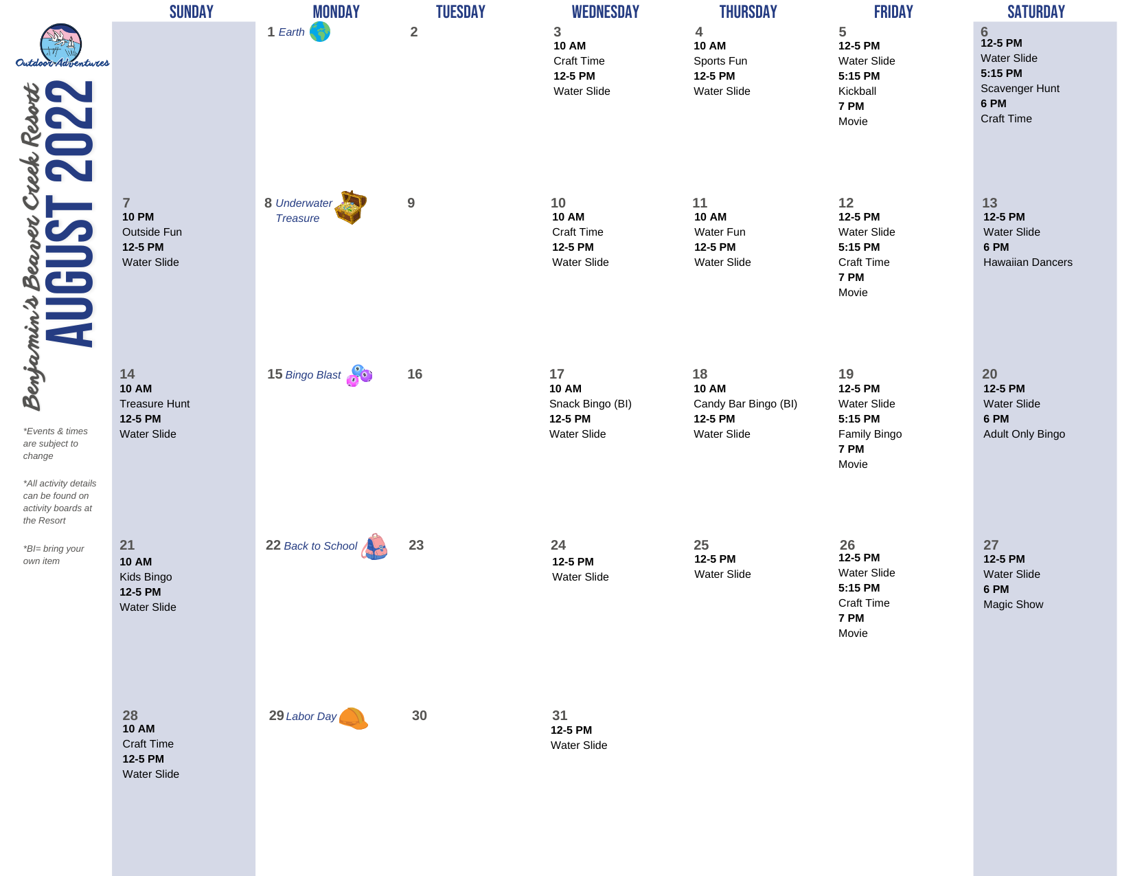 Benjamin_s Beaver Creek Resort 2022 Activity Calendar - Outdoor Adventures  Resorts